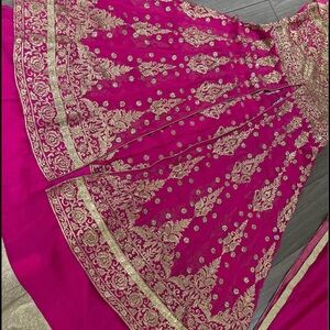 Vibrant Pink Dress with Gold Embroidery